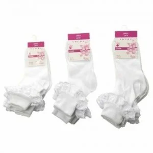 Cotton lace frilly ankle school socks in white