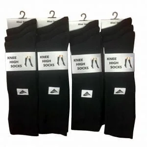 Girls long cotton knee high school socks in black
