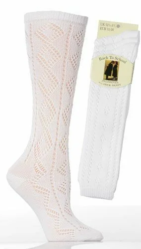 Kids pelerine cotton 3/4 length white school socks