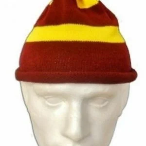 Maroon and yellow striped harry potter style fancy dress bobble hat