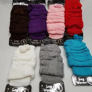 Ladies Pom Pom Thick Cable Knit Leg Warmers, in a range of colours
