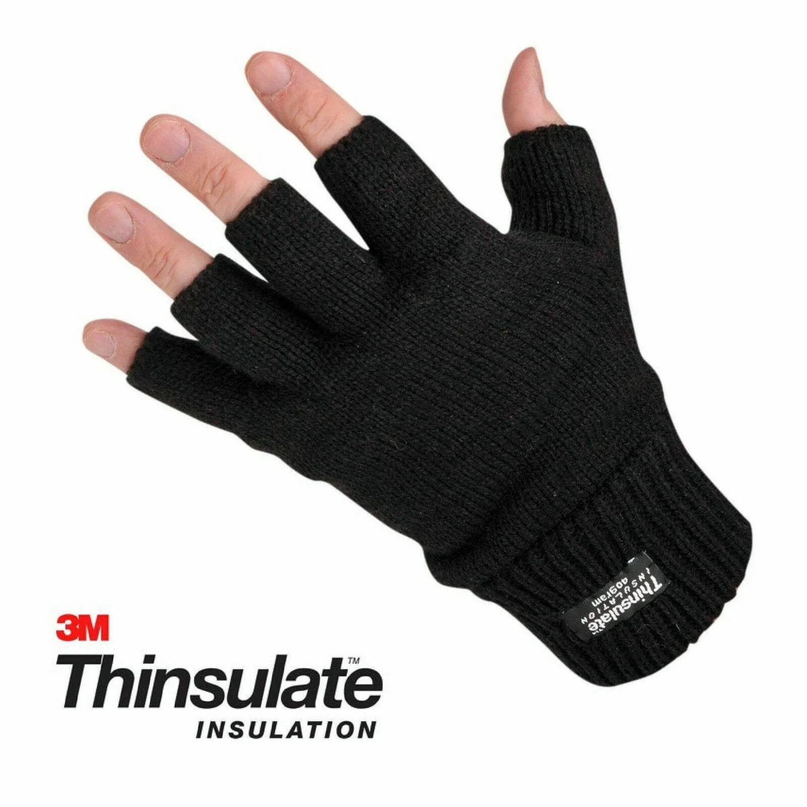Thinsulate 3M black insulated thermal fingerless gloves