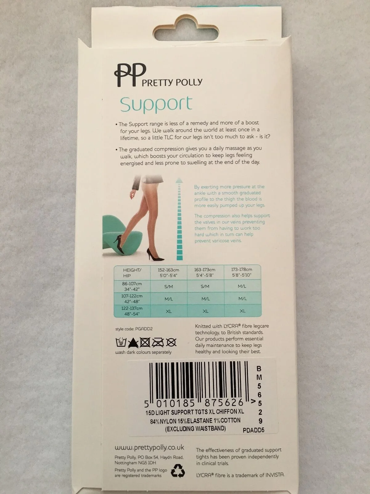 Ladies Pretty Polly S/M M/L & XL Light Support 15 Denier Tights Mix Colours back of box