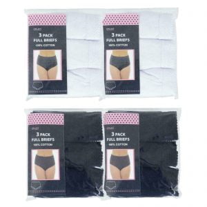 Ladies Full Briefs 6 Pack Cotton Underwear Black White