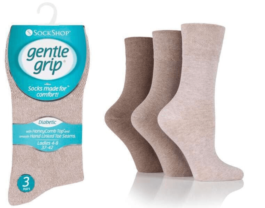 thumbnail interactive-video image 1 of Ladies Diabetic Seamless Toe Socks – Gentle Grip, Honeycomb Top, Non-Elastic, 3-Pack Blue 1 of 5