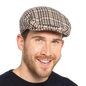 Men’s & Ladies Tweed Wool Herringbone Flat Cap – Quilted Lined Peak Hat