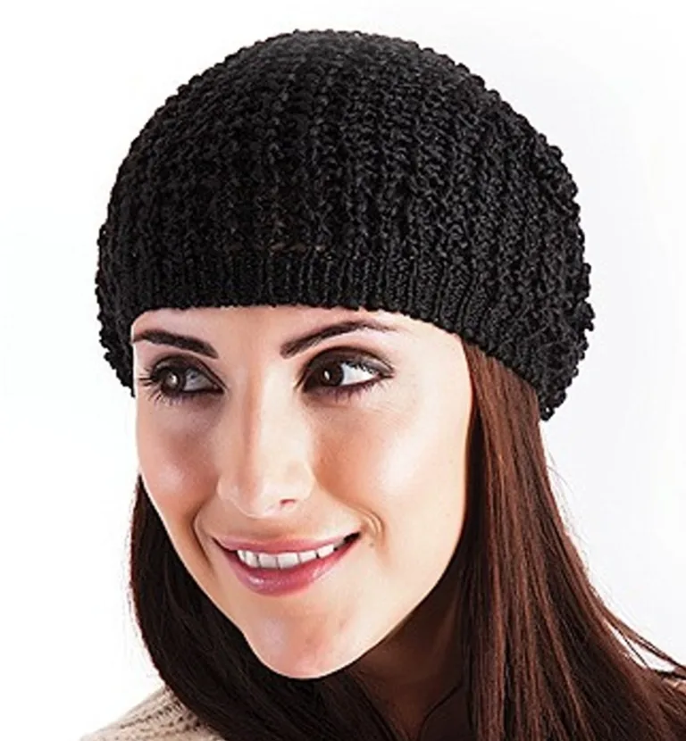 Ladies Knitted Winter Hat Slouch Beanie Black